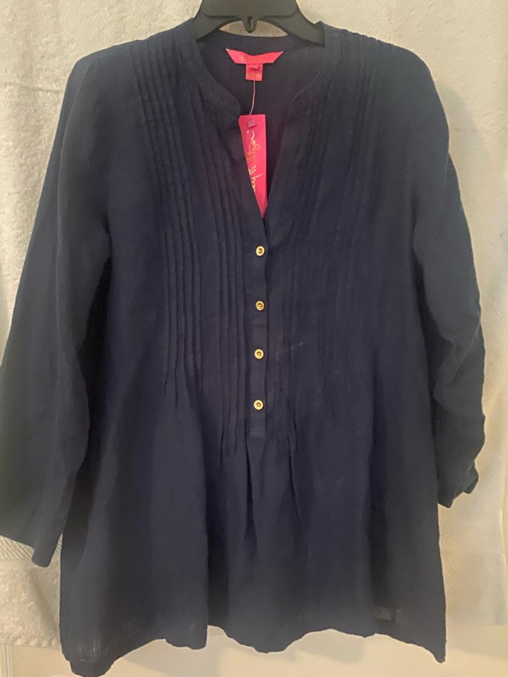 Lilly Pulitzer Sarasota Navy Pintuck Button-Front Tunic